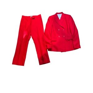 Sandro Paris Red Double Breasted Blazer Pants Suit Set Women Size 36